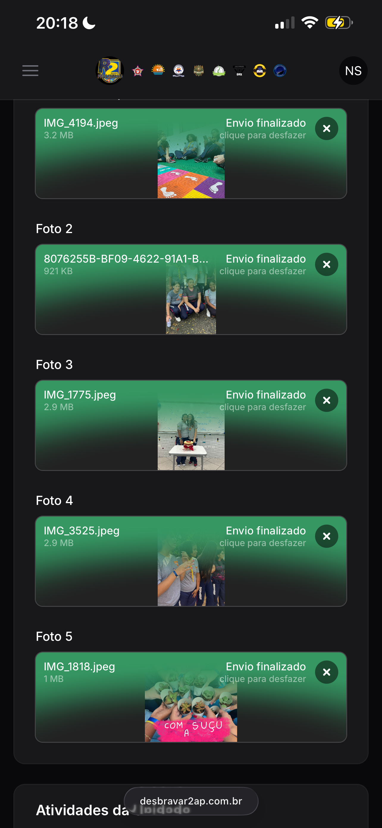 Evidência Mídia preenchido