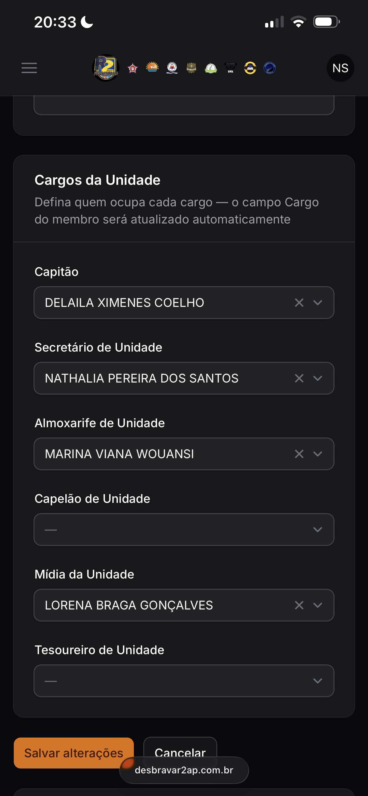 Evidência Secretario (a) preenchido